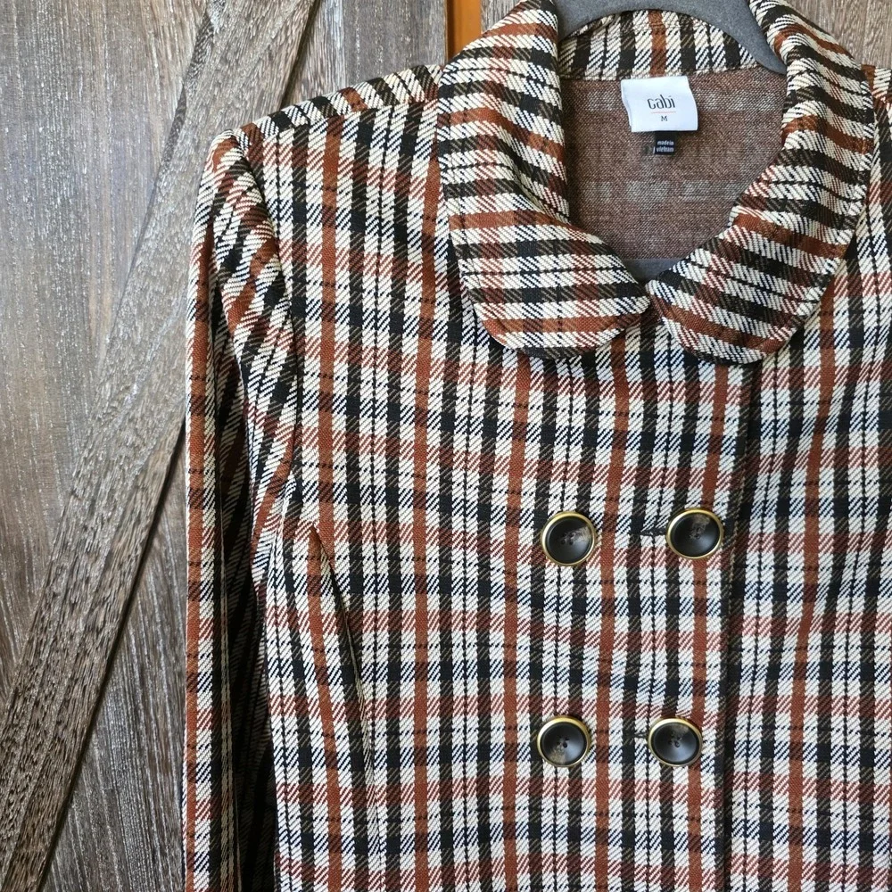 Cabi Jacket Women's Size Medium Brown Plaid Blazer Stretch Knit Pockets